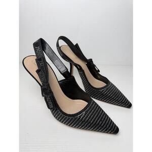 Dior J’Adior Slingback Pumps Black Crystal Pointed Toe Heels SZ 40.5